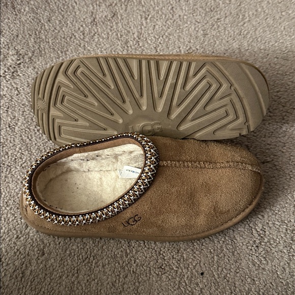 UGG Tasman- Brown Suede Slip-Ons with Embellished Trim - Picture 3 of 5